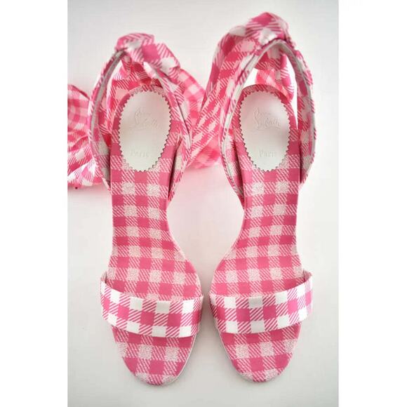 Christian Louboutin Sandale Du Desert 100 Pink White Lace Up Sandal Heel Pump 40 - Picture 7 of 12